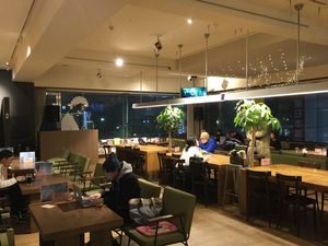 A lot of the tables have outlets by them at Emblem Cafe & Bar in Tokyo