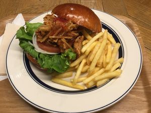 Veggie Kimpira Burger at Emblem Cafe & Bar in Tokyo