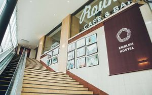 The cafe & bar is on the second floor at Emblem Cafe & Bar in Tokyo