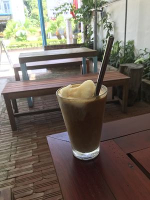 Vegan iced coconut coffee  at Coffee Station in Phong Nha