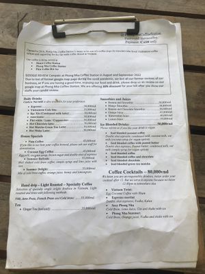 Menu  at Coffee Station in Phong Nha