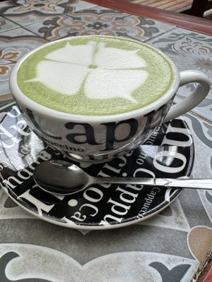 Matcha latte with oat milkk  at Coffee Station in Phong Nha