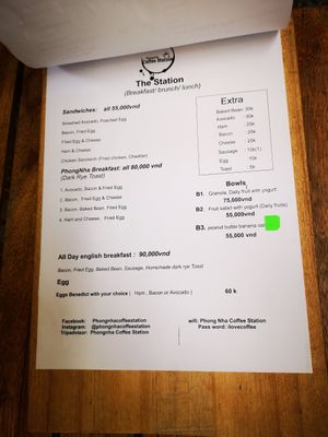 Menu side 2. 10/02/2019 at Coffee Station in Phong Nha