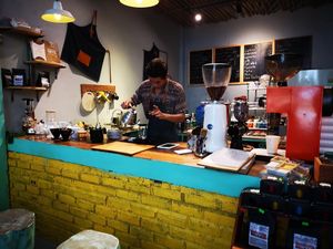 Making Vietnamese coffee at Coffee Station in Phong Nha
