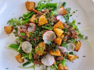 Eggplant caponata at Little Beach Boathouse in Nelson Bay