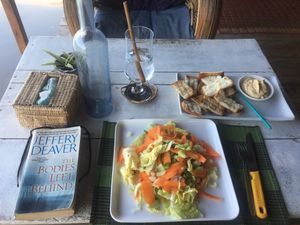 Salad and humus appetizer  at Kampot Cabana in Kampot