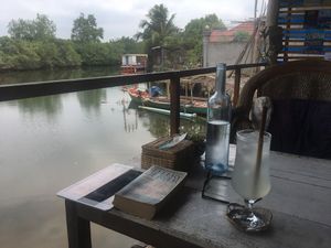 Fresh lime juice with a beautiful river view at Kampot Cabana in Kampot