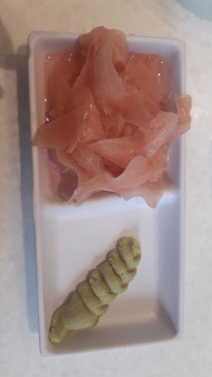 ginger and wasabi - no longer on the tables post covid at YO! Sushi in Liverpool