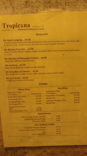 Menu at Taman Ria Tropicana in Hull
