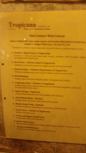Menu at Taman Ria Tropicana in Hull