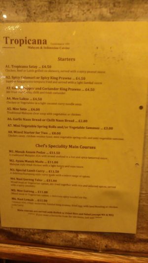 Menu at Taman Ria Tropicana in Hull