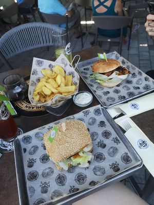Gamechanger, potatoes dippers, pulled chunks burger at Johny's Burger in Poechlarn