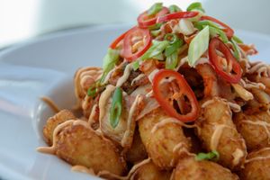 Kimchi Tater Tots (Vegan Kimchi, Sriracha vegenaise) at Broadway Cinema in Nottingham
