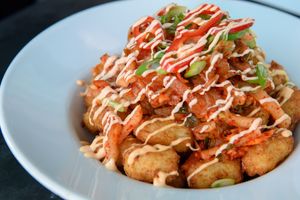Kimchi Tater Tots (Vegan Kimchi, Sriracha vegenaise) at Broadway Cinema in Nottingham