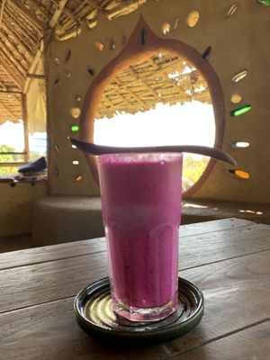 Dragonfruit smoothie with homemade coconut yoghurt and naturally sugar free , so delicious !!! at Thai Zen Farm in Pai