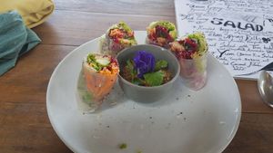 Half eaten spring rolls at Thai Zen Farm in Pai