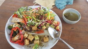 Part eaten roasted veg salad at Thai Zen Farm in Pai