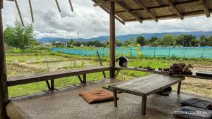 Setting overlooking nearby fields and resort at Thai Zen Farm in Pai