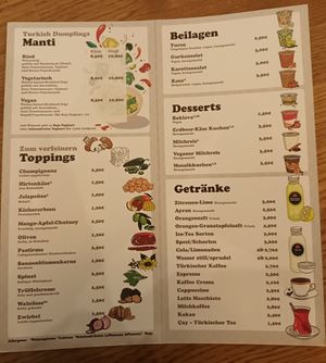 German menu 02/2023 at Lezizel Manti - Türkische Teigtaschen in Koblenz