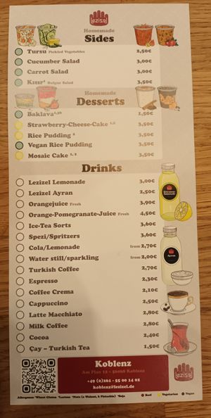 English menu 02/2023 p. 2/2 at Lezizel Manti - Türkische Teigtaschen in Koblenz