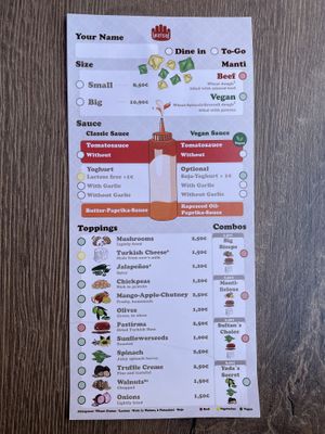 Menu  at Lezizel Manti - Türkische Teigtaschen in Koblenz