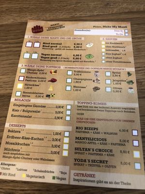 New menu with topping-kombis at Lezizel Manti - Türkische Teigtaschen in Koblenz