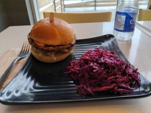 Spicy black burger with sriracha coleslaw at Copper Branch in Thornhill