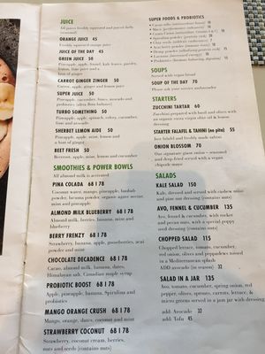 Menu at Balducci in Cape Town