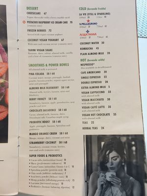 Menu  at Balducci in Cape Town