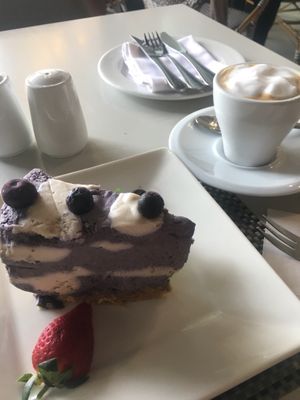 Vegan cheese cake and soy cappuccino  at Balducci in Cape Town
