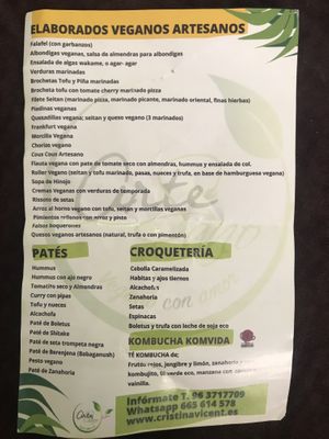 Menu at ArteSano Vegano in Valencia
