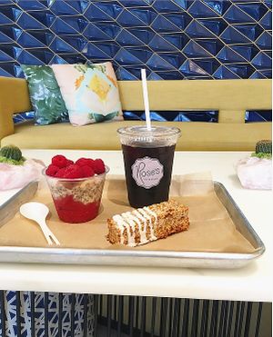 Raspberry overnight oats and Vegan “Rise Bar” - Yum! at Rose's Coffee Bar in Fort Lauderdale