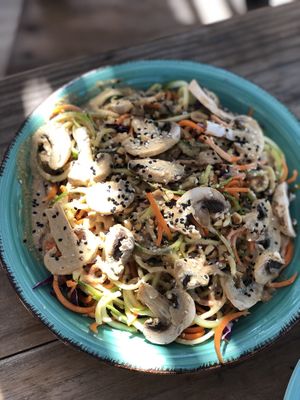Raw zucchini noodles with peanut sauce  at Naia in El Cuyo