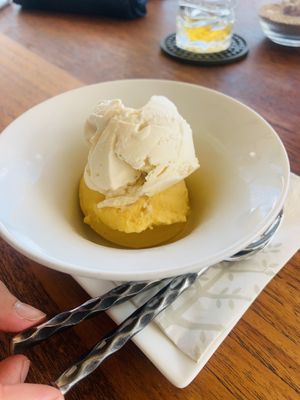 Passion fruit sorbet and coconut (but give vanilla) at Views at Manele Golf in Lanai