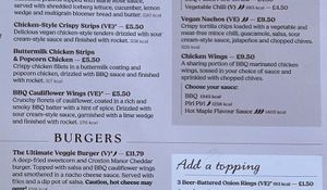 Starters & Sharers (bbq cauliflower wings, nachos) (menu: July 2024)  at The Gate Inn in Tamworth