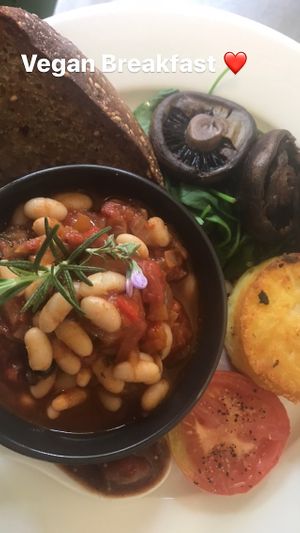 Vegan Breakfast with spicy Spanish beans ❤️ at The Old Mill Cafe in Tairua