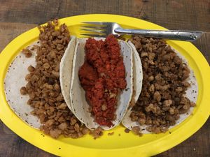 you have your choice off many vegan meats in the tacos at Mango Blues in La Paz