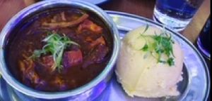 Tofu with tofu and Corn Fufu at Akadi in Portland