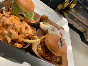 Jackfruit ‘pulled porque’ Ans animal fries.  at The Brave Bean in Fountain Valley