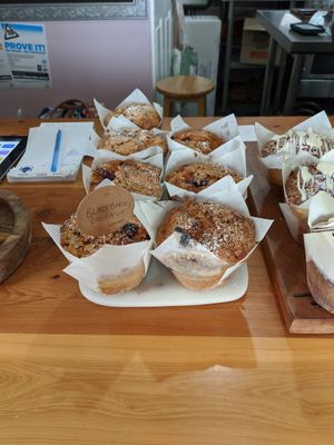 Blackberry and blueberry muffins at The Coffee Shack in Strahan