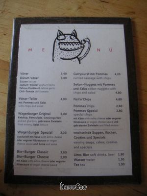 Menu as of April 2011 at Vöner der Vegetarische Döner in Berlin