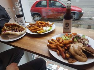 Fish & Chips, Vöner- Teller and Hot Frog at Vöner der Vegetarische Döner in Berlin
