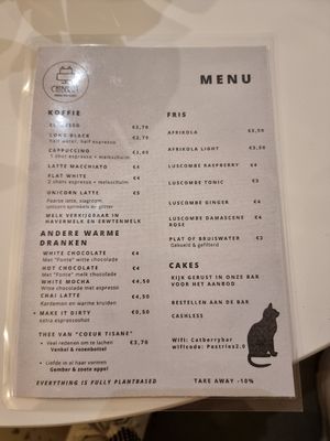 Menu at Catberry in Ghent