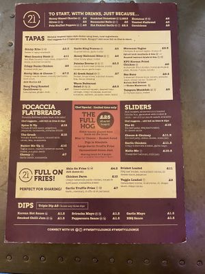 Main menu   at Twenty1 Lounge in Torquay