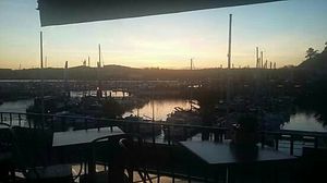 The middle floor terrace with the sun going down. at Twenty1 Lounge in Torquay
