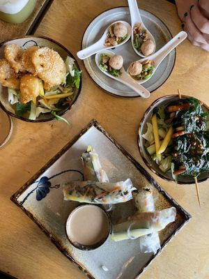 Scallops, lotus root and some other small dishes at Sunshine Vegan Restaurant in Berlin