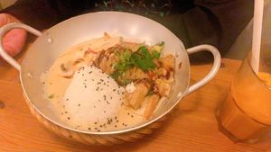 duck with peanut-coconut-sauce at Sunshine Vegan Restaurant in Berlin