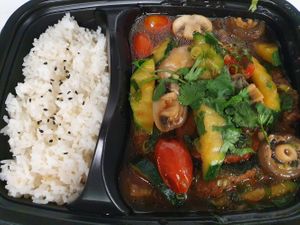 Fish in Lolot as take-away dish at Sunshine Vegan Restaurant in Berlin