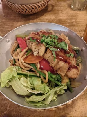 Udon Wok with vegan chicken- Yum!! at Sunshine Vegan Restaurant in Berlin