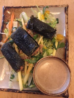 Fish style tofu in betal leaves at Sunshine Vegan Restaurant in Berlin